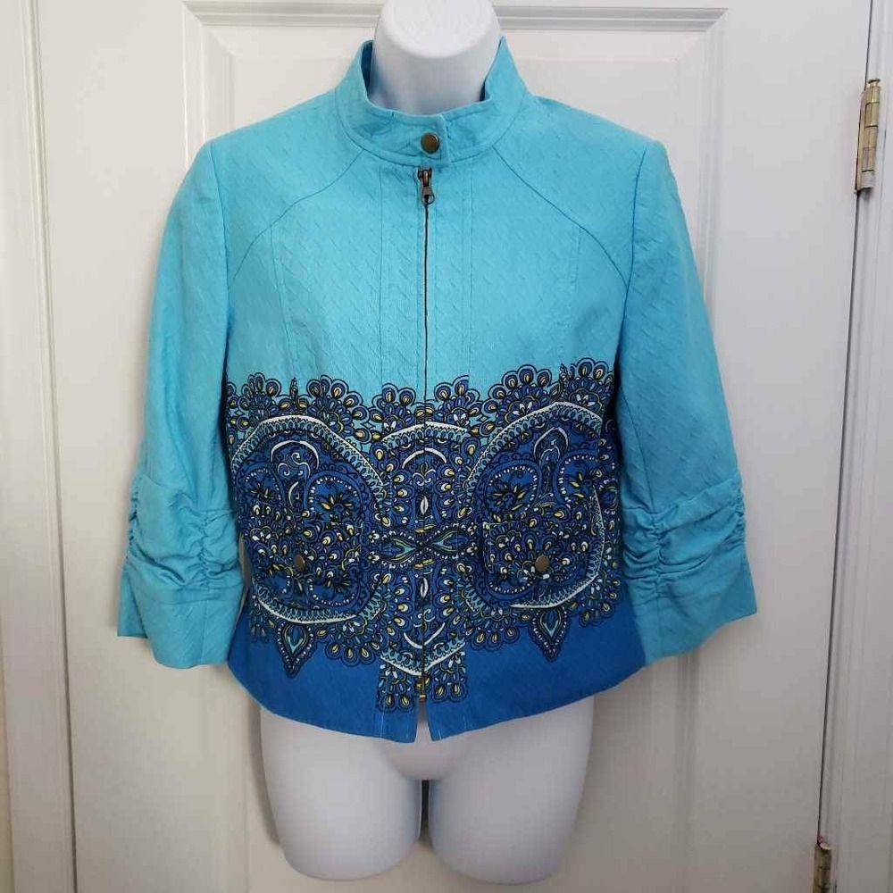 Anthracite Womens Jacket Blue Floral Full Zipper Long Sleeve Lined 100% Cotton M